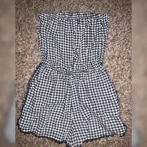 Black & White Gingham Strapless Romper